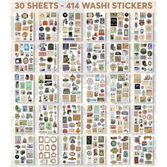 411 Vintage Washi Stickers & 20 Scrapbook Papers - FAYWARE Ephemera for Junk - Picture 5 of 7